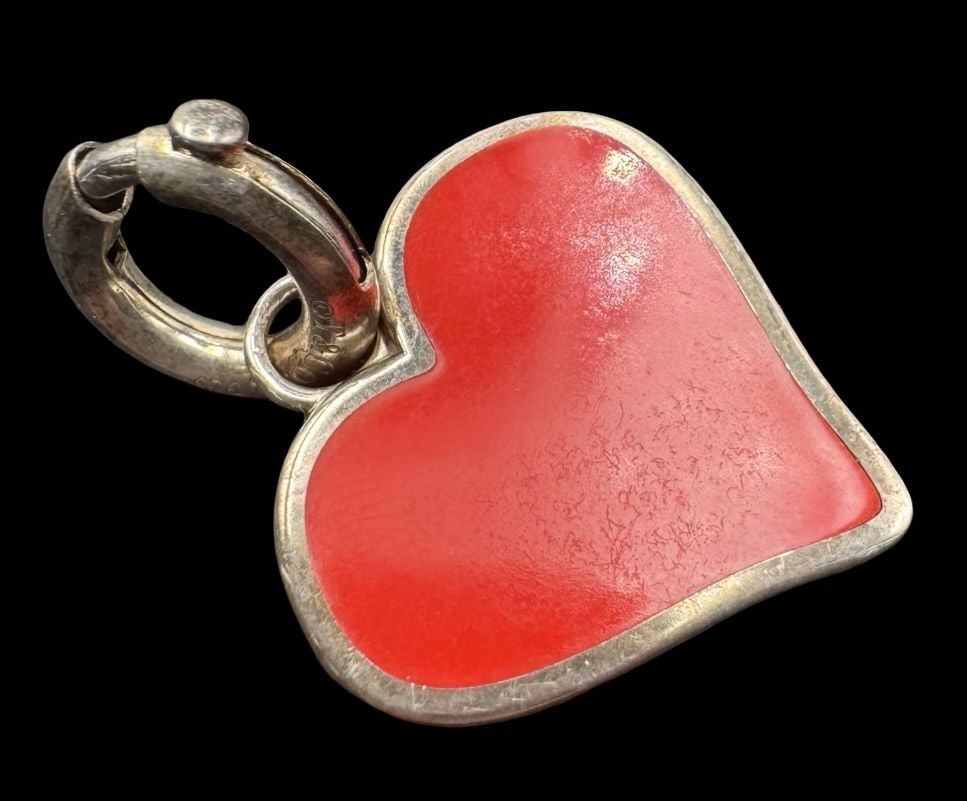 Vintage TIFFANY & CO. Sterling Silver & Red Enamel Heart Pendant Charm (1 of 2)