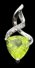Beautiful Vintage Sterling Silver & Green / Clear Gemstone Designer Pendant