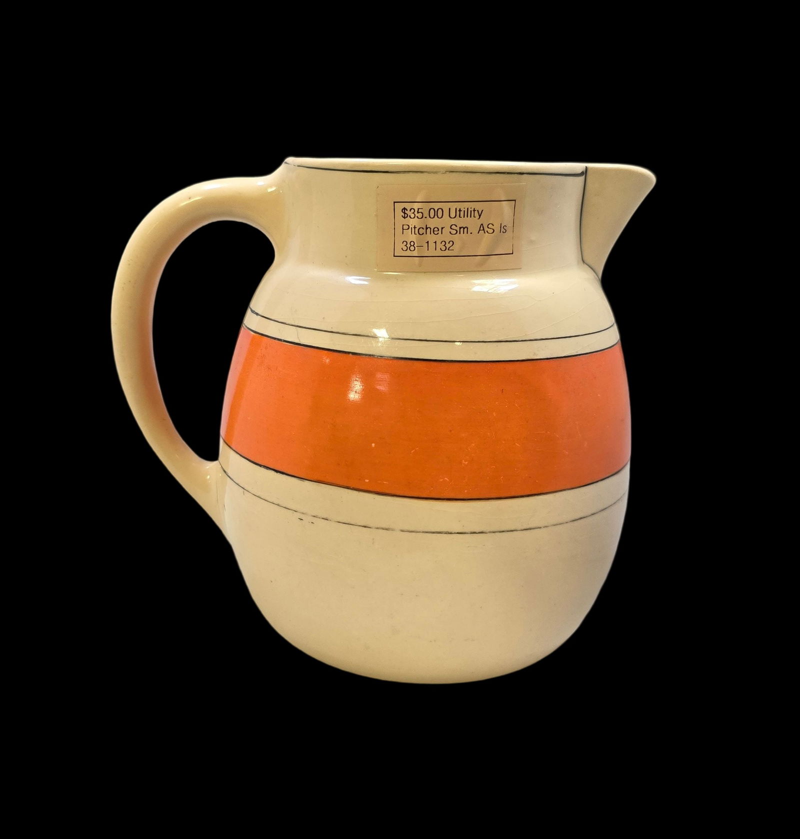 Antique 1920s ROSEVILLE Orange Banded Creamware Pitcher (1 of 6)