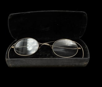 Antique Gold Plated Wire Rim Eyeglasses Spectacles /w Original Case