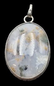 Vintage Sterling Silver & Moss Agate Pendant
