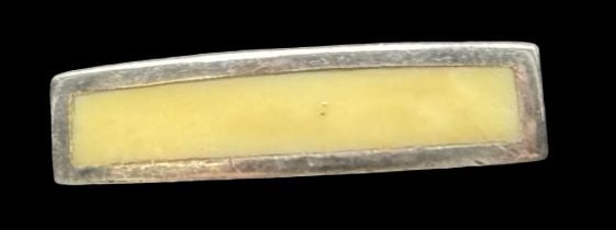 Vintage Mid-Century Spanish Sterling Silver & Beige Gemstone Ring: Very good vintage condition with minor patina according to age. Measures approx. 3/4" long x 1/8" wide & weighs ca. 5.5 grams. The ring is a size 5 1/4. Marked for Sterling Silver & Spain.