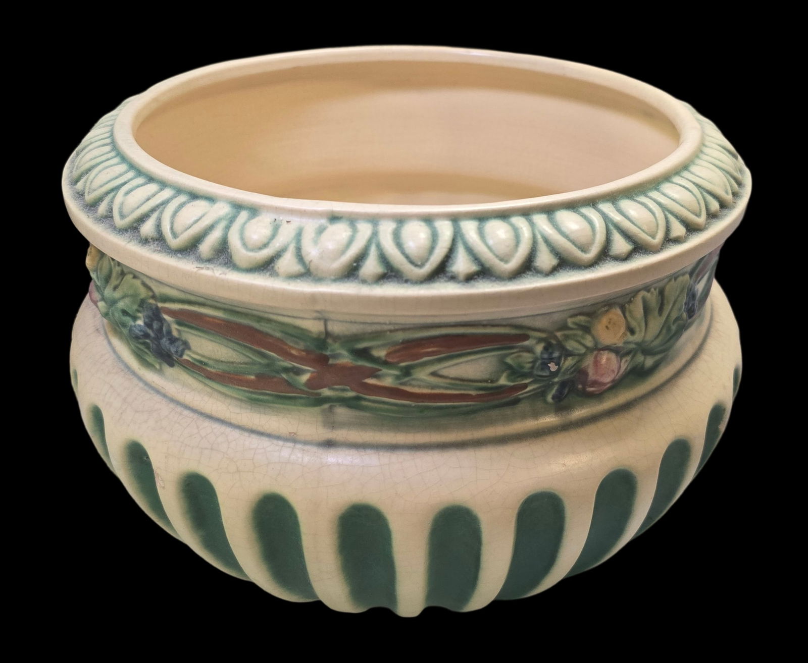 Vintage ROSEVILLE Art Pottery CORINTHIAN Green & Brown Planter (1 of 5)