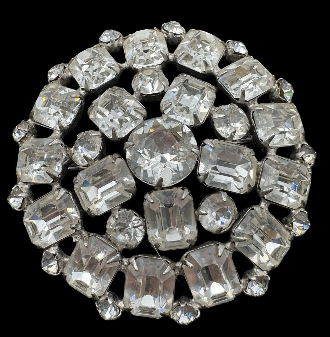 Unusual Vintage WEISS CO. NY Clear Rhinestone Cluster Brooch - Costume Jewelry (1 of 2)