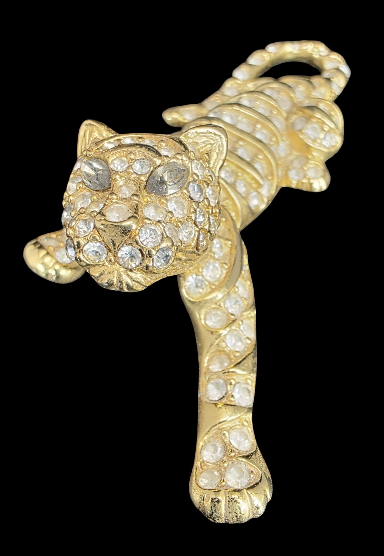 Stylish Vintage TRIFARI Gold-Tone Metal & Rhinestone Tiger Costume Jewelry Brooch (1 of 6)