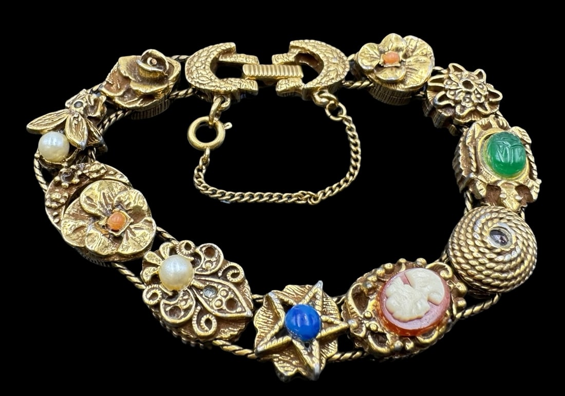 Vintage Gold-Tone Multi Gemstone & Cameo Custom Jewelry Bracelet (1 of 4)
