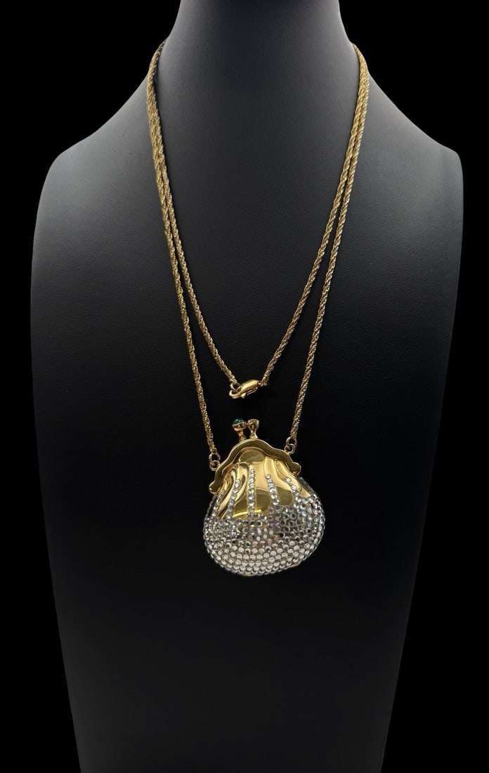 Vintage JUDITH LEIBER Gold-Tone Metal Costume Jewelry Necklace /w Bag Shaped Pendant (1 of 5)