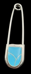 Vintage N. LEE Native American Navajo Sterling Silver & Turqouise Extra Large Safety Pin Brooch
