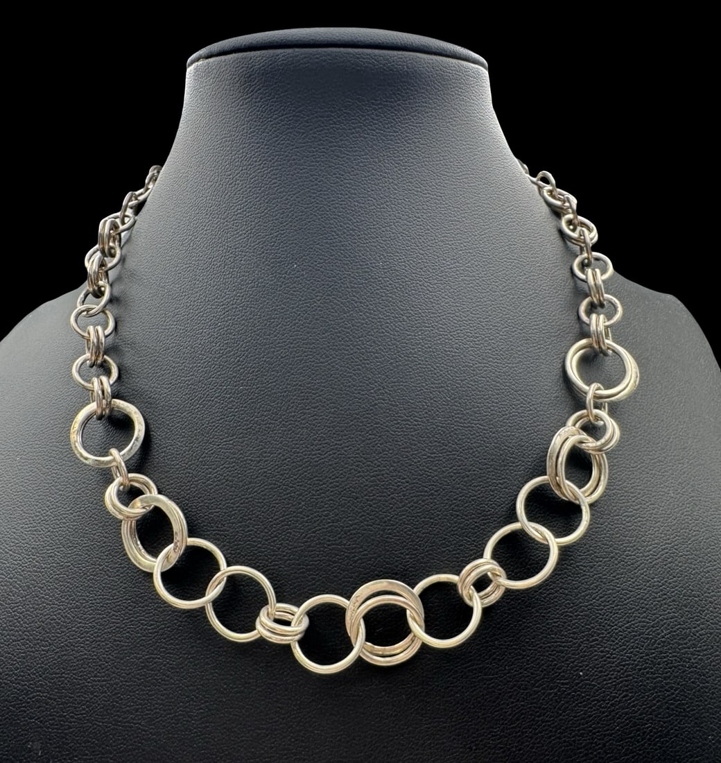 Very Unusual Vintage Sterling Silver Chain Ring Necklace (1 of 4)