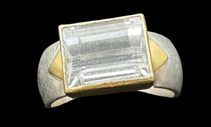 Vintage Partially Gilt Sterling Silver Designer Ring /w Clear Gemstone (1 of 4)