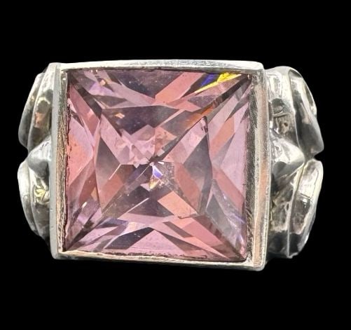 Modern KING BABY Sterling Silver Ring /w Pink Glass Cubic Zirconia (1 of 8)