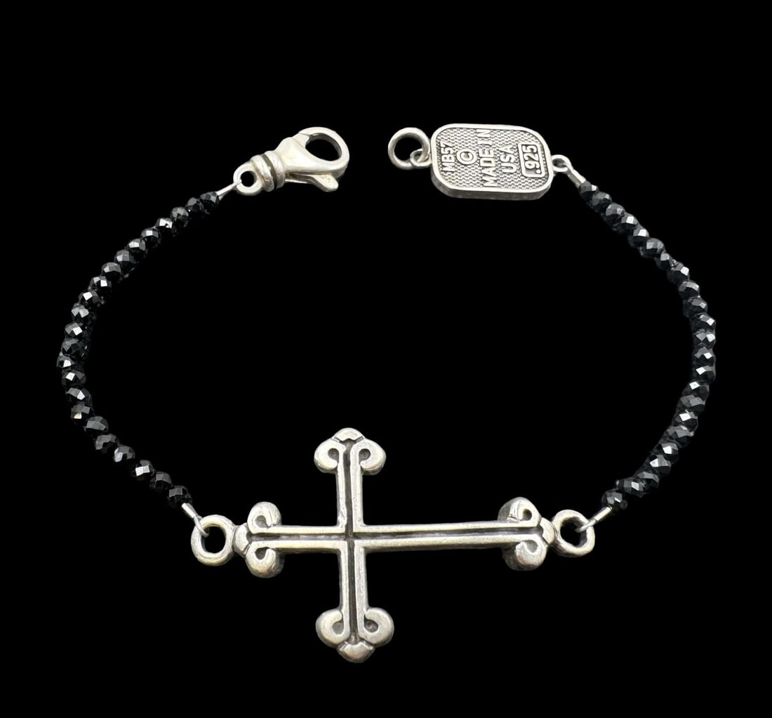 Modern KING BABY Sterling Silver Black Cubic Zirconia  Bracelet /w Cross Pendant (1 of 5)