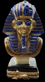Rare Vintage LIMOGES FRANCE Porcelain Tutankhamun Mask Trinket Box
