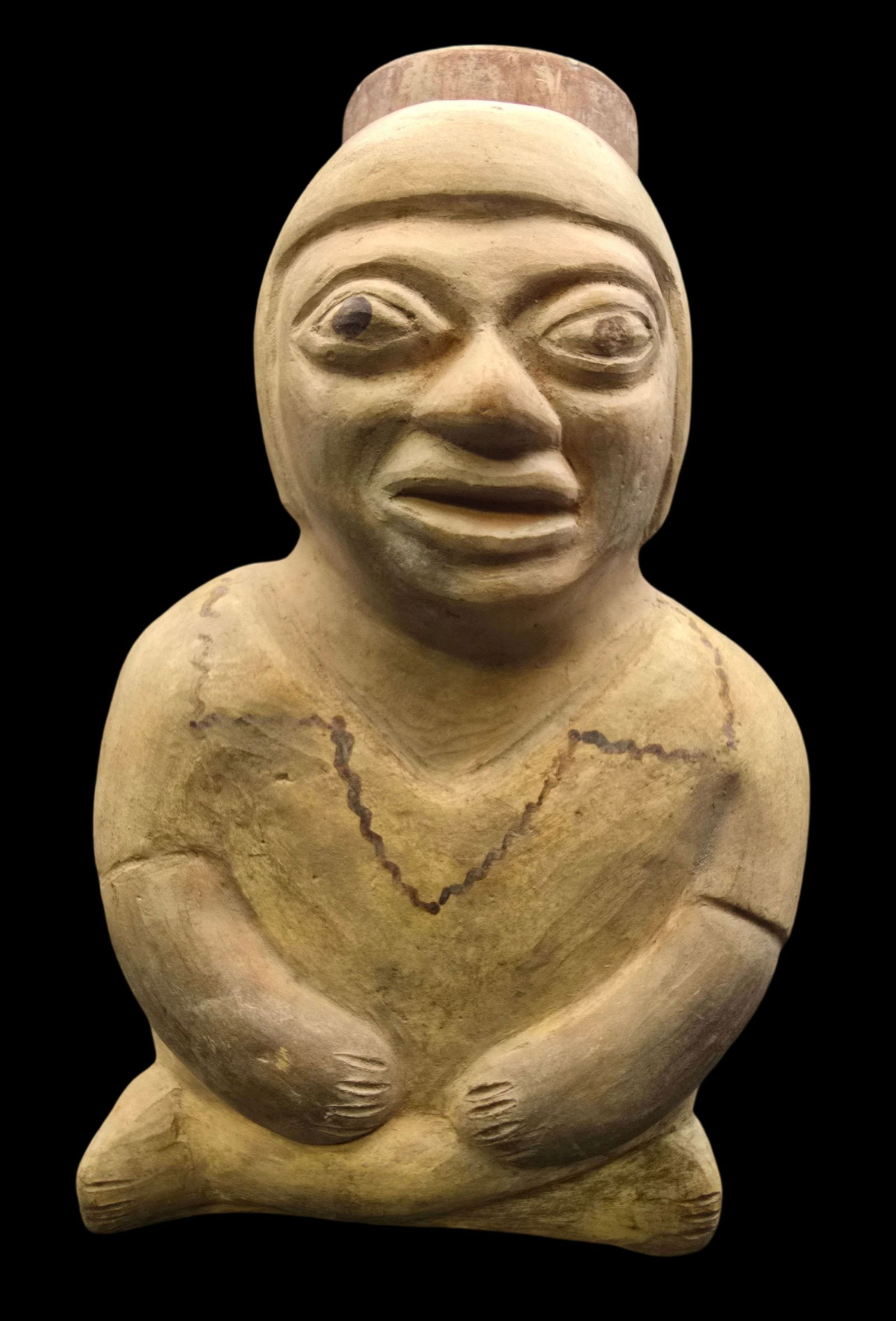 Vintage Pre-Columbian Style Pottery Figurine of a Seated Man (1 of 6)