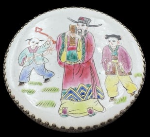 Antique Chinese Silver Metal & Hand Painted Porcelain Box