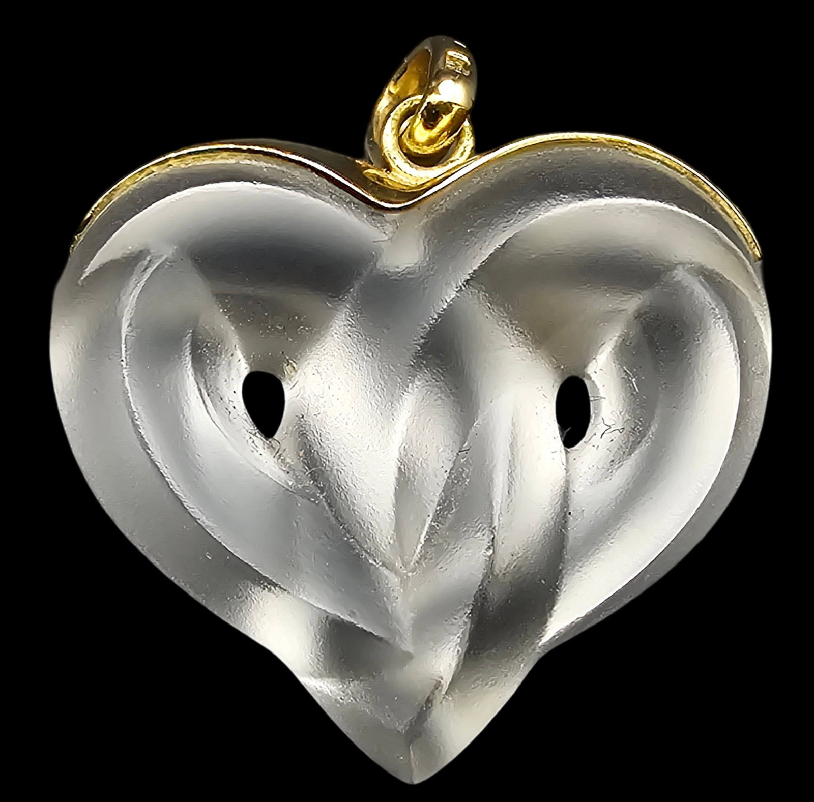 Vintage LALIQUE France White Art Glass Heart Pendant: Very good vintage condition; no chips, cracks or repairs. Measures approx. 1 1/2" long x 1 1/2" wide and weighs ca. 10 grams. Marked.