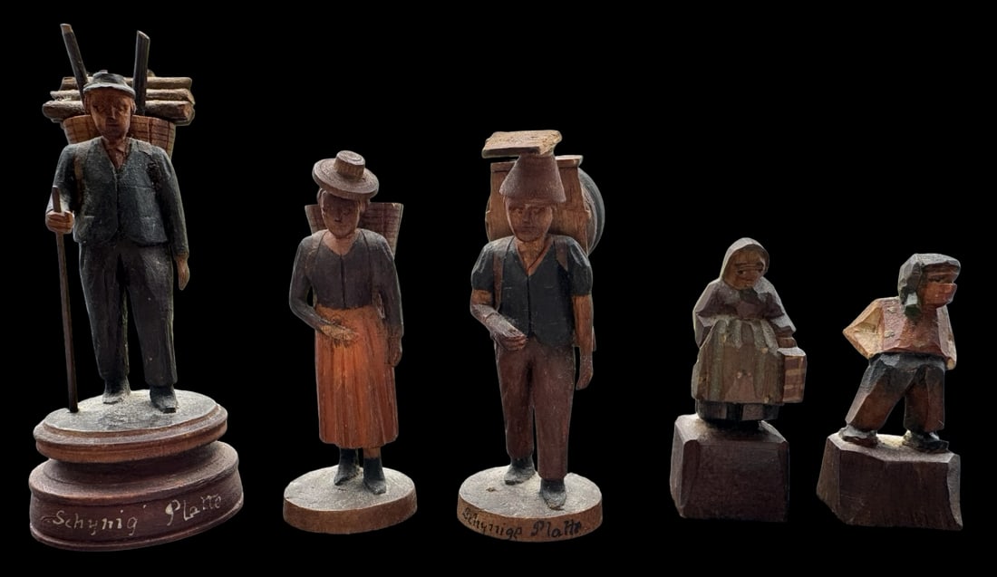 Set of 5 Antique Schynige Platte Mountains Switzerland Hand Carved Wood Figurines (1 of 6)