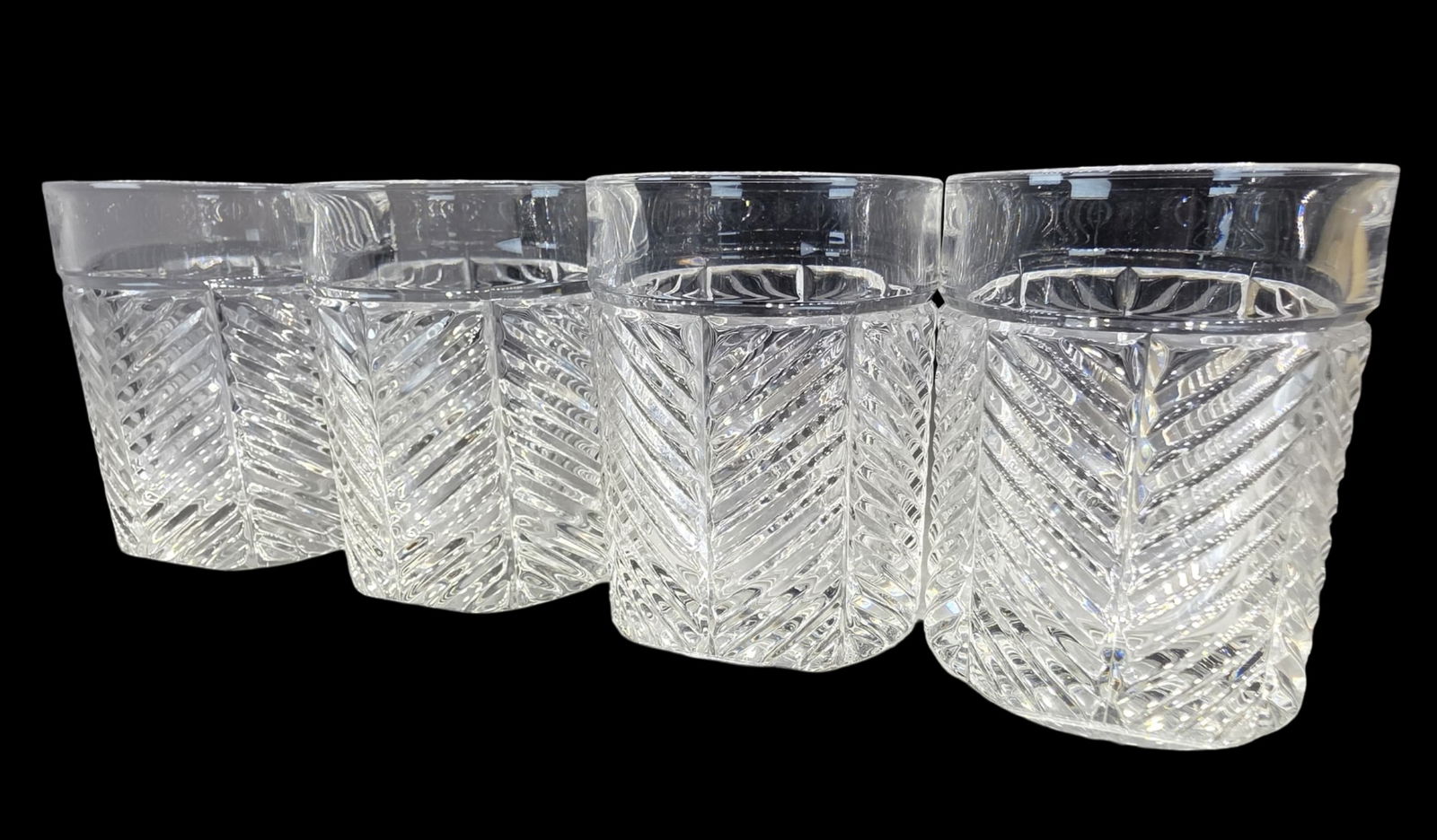 Set of 4 RALPH LAUREN Old Fashioned Whiskey Herringbone Pattern Crystal Glasses (1 of 5)