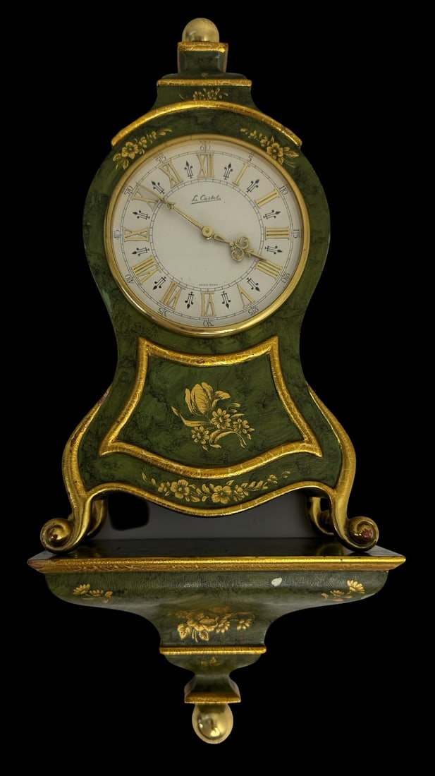 Beautiful Vintage LE CASTEL Switzerland Boulle Wall Clock /w Base (1 of 5)