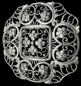 Ornate Antique European 835 Silver Filigree Brooch