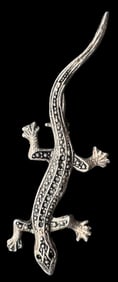 Unusual Vintage Sterling Silver & Marcasite Lizard Brooch