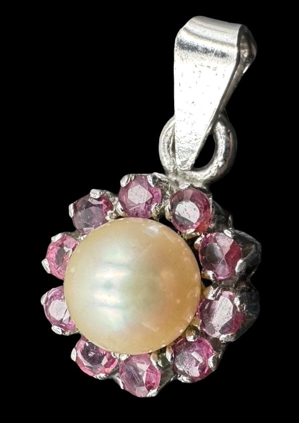 Vintage European Silver, Ruby & Pearl Pendant (1 of 3)