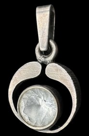 Vintage Mid-Century Modern Finnish Sterling Silver & Rock Crystal Designer Pendant