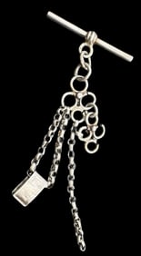 Antique Sterling Silver Pocket Watch T-Clasp and Rolo Chain Element