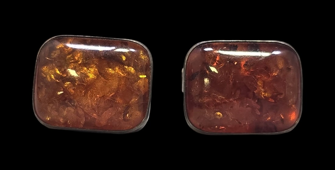 Beautiful Vintage Mid-Century Sterling Silver & Baltic Amber Cufflinks (1 of 8)
