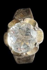 Vintage Mid-Century Modern European 835 Silver & Clear Gemstone Ring