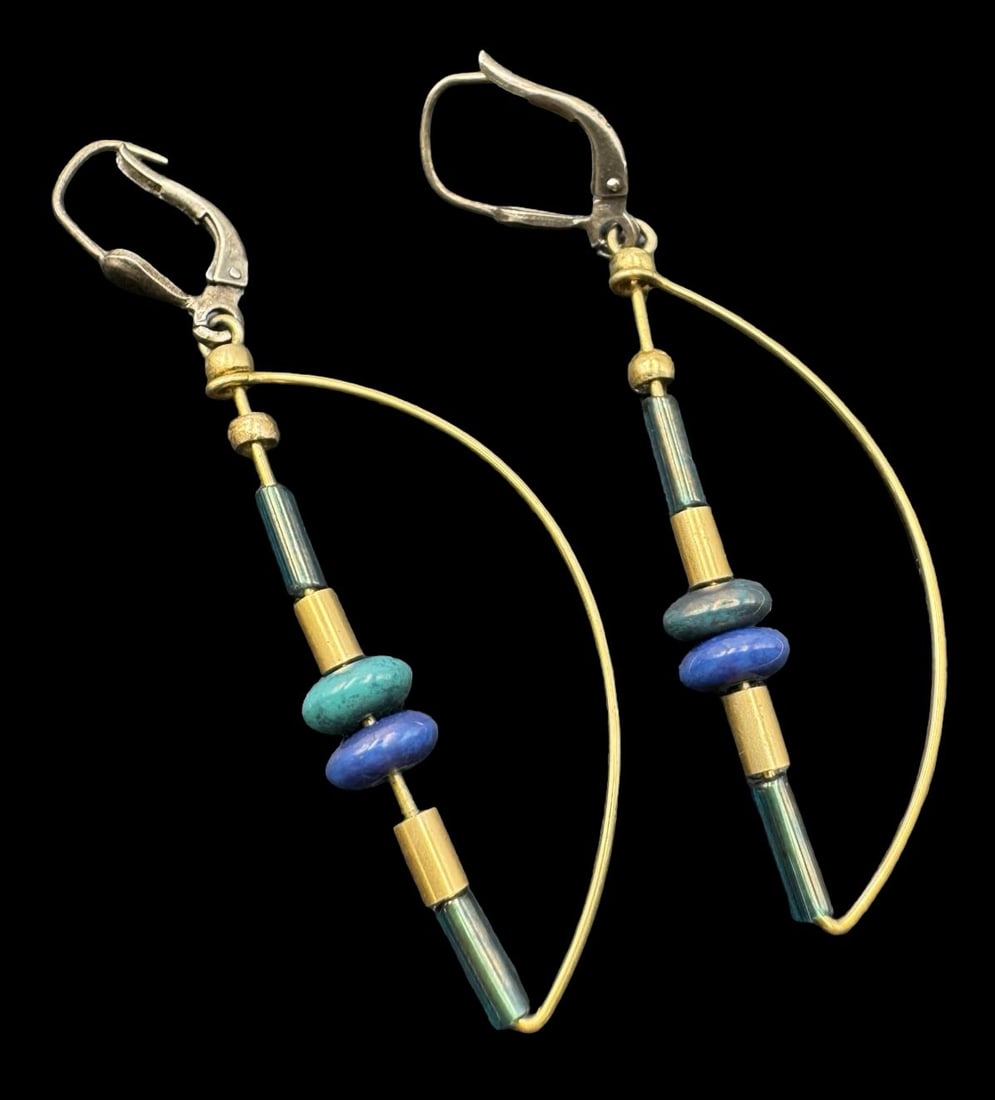 Vintage Gilt Sterling Silver & Green/Blue Gemstone Dangle Earrings (1 of 2)
