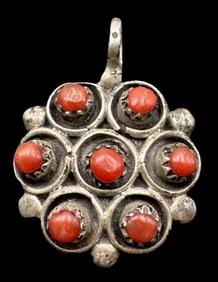 Unusual Vintage Sterling Silver & Red Coral Pendant