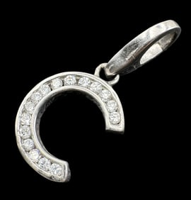 Vintage Sterling Silver Letter C & Clear Gemstone Pendant