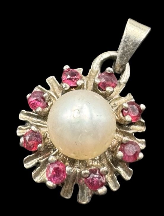 Vintage Sterling Silver, Ruby & Pearl Pendant (1 of 2)