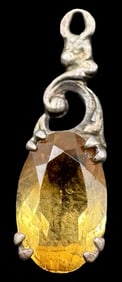 Ornate Vintage Sterling Silver & Orange Gemstone Pendant