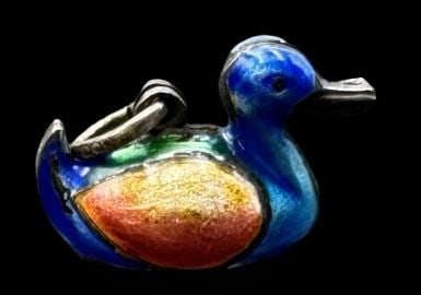 Unusual Vintage Sterling Silver & Rainbow Enamel Duck Pendant Charm (1 of 4)