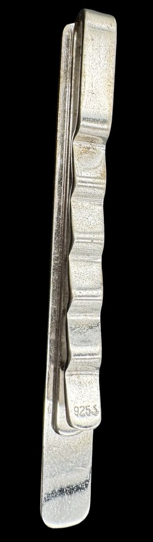 Vintage Sterling Silver Tie Pin: Very good vintage condition with minor patina according to age. Measures approx. 2 1/2 " long and 1/4" wide & weighs ca. 12 grams. Marked for Sterling Silver. SHIPPING: We ship in-house and charge a f