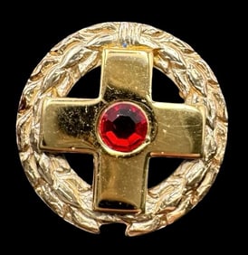 Vintage Gilt Sterling Silver & Red Gemstone Red Cross Award Pin