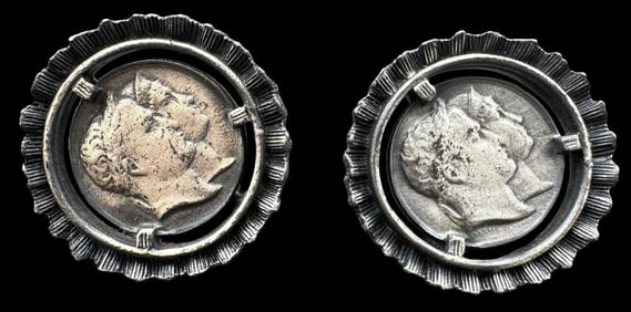 Vintage STAR Silver Metal Roman Coin Designer Earrings
