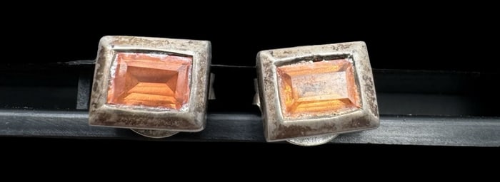 Vintage Sterling Silver & Madeira Citrine Stud Earrings