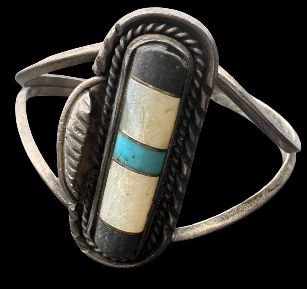 Vintage Native American Navajo Sterling Silver & Multicolor Gemstone Cuff Bracelet (1 of 3)