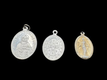 Lot of 3 Vintage Silver Metal Religious Pilgrim's Pendants