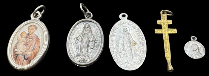 Lot of 5 Vintage Silver Metal Religious Pilgrim's Pendants