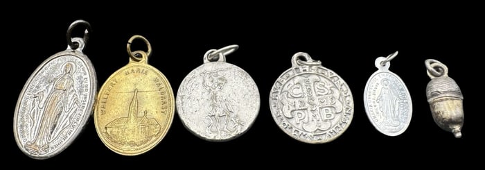 Lot of 6 Vintage Silver Metal Religious Pilgrim's Pendants