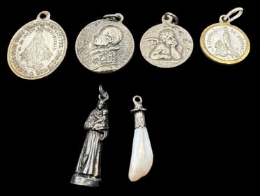 Lot of 6 Vintage Silver Metal Religious Pilgrim's Pendants