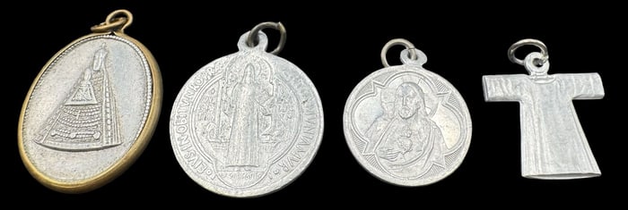 Lot of 4 Vintage Silver Metal Religious Pilgrim's Pendants