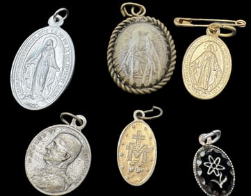 Lot of 6 Vintage Silver Metal Religious Pilgrim's Pendants