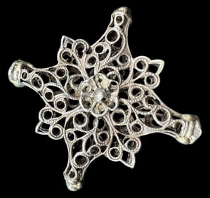 Ornate Vintage Sterling Silver Filigree Credo Cross Pendant