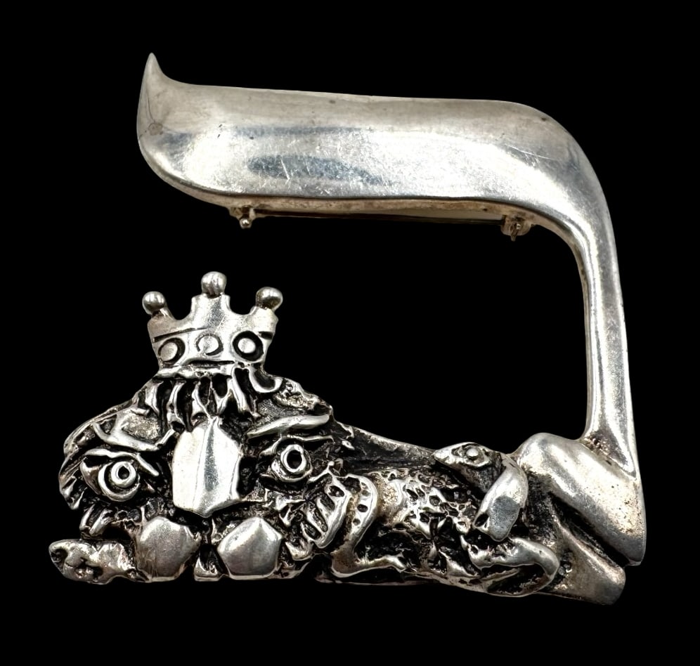 Beautiful Vintage Israeli Sterling Silver Hebrew Character & Lion Judaica Designer Brooch Pin (1 of 4)