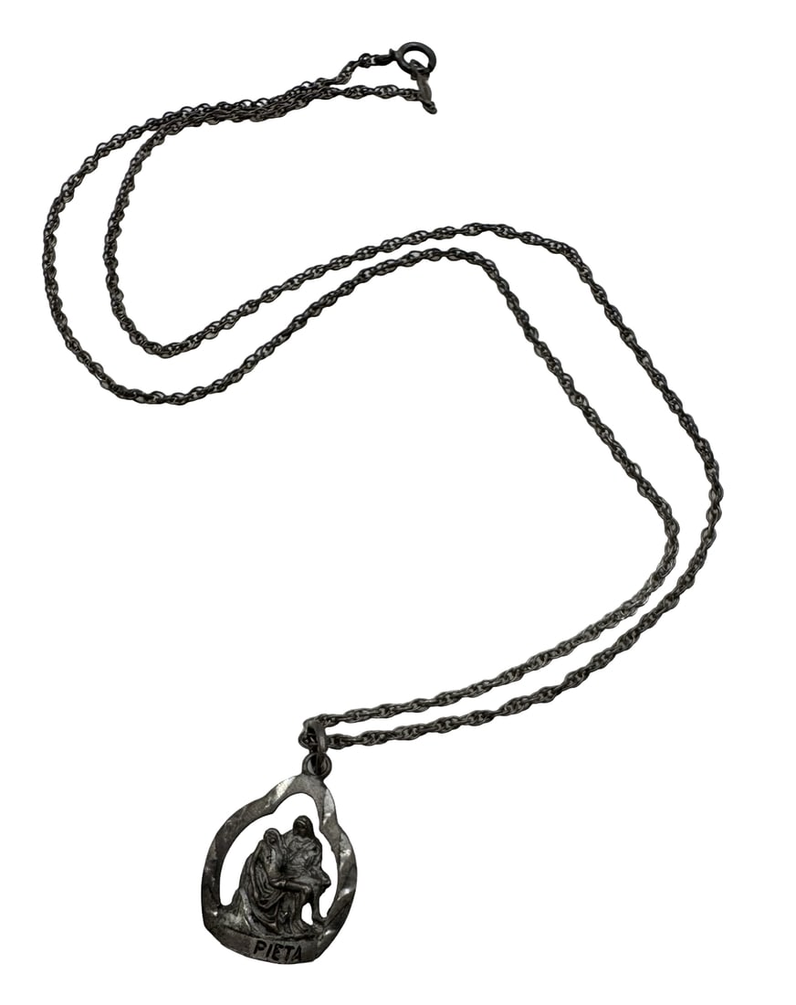 Antique Sterling Silver Religious Christian Pieta Pendant Necklace (1 of 7)